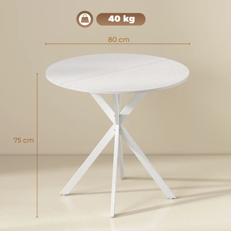 Nancy's Travo Eettafel rond - Ronde eettafel met houtlook - Wit - Spaanplaat / Staal - Ø80 x 75H cm