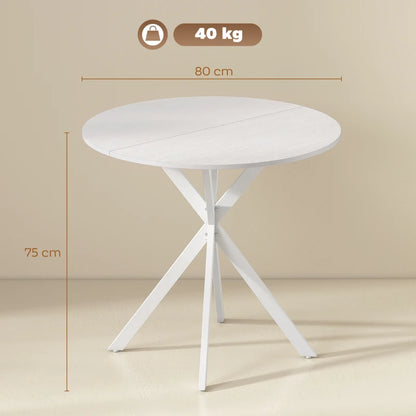 Nancy's Travo Eettafel rond - Ronde eettafel met houtlook - Wit - Spaanplaat / Staal - Ø80 x 75H cm