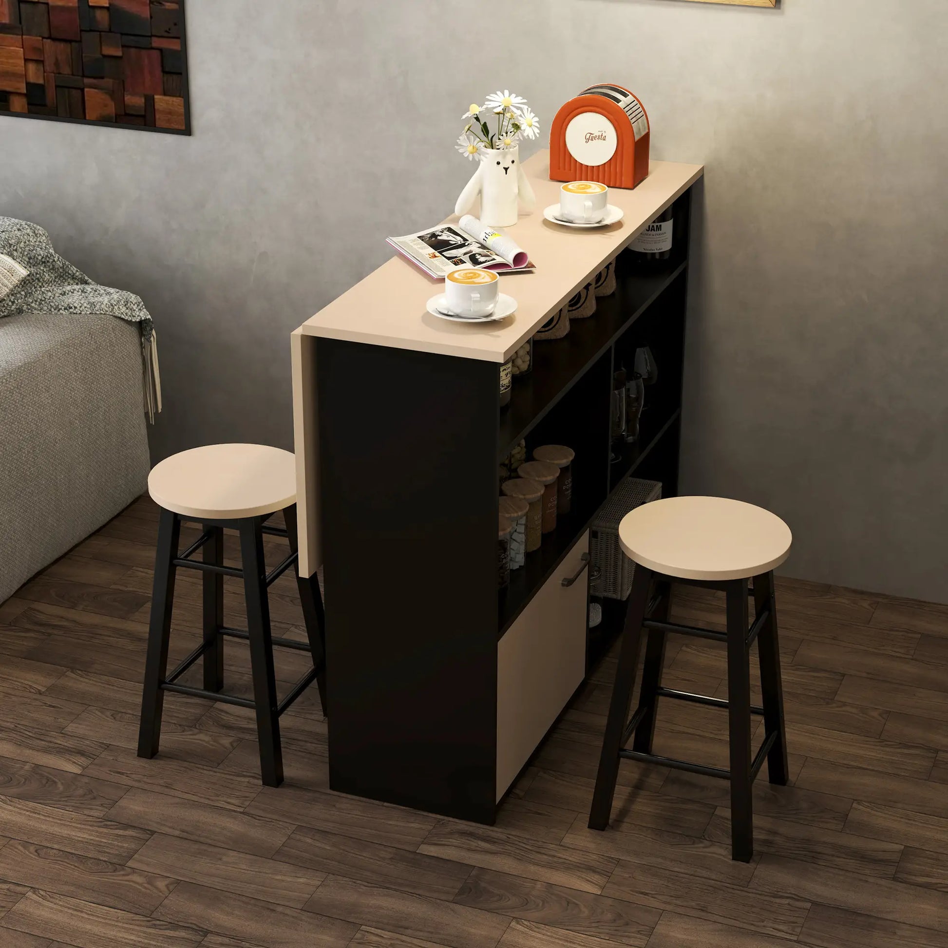 Nancy's Caraglio Bartafel Set - 3-Delige Bar Set - Zwart / Eiken