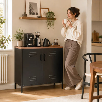 Nancy's Tenna Commode - Dressoir - Opbergkast - Zwart / Bruin - Staal / Kunststof - 80 x 40 x 80 cm