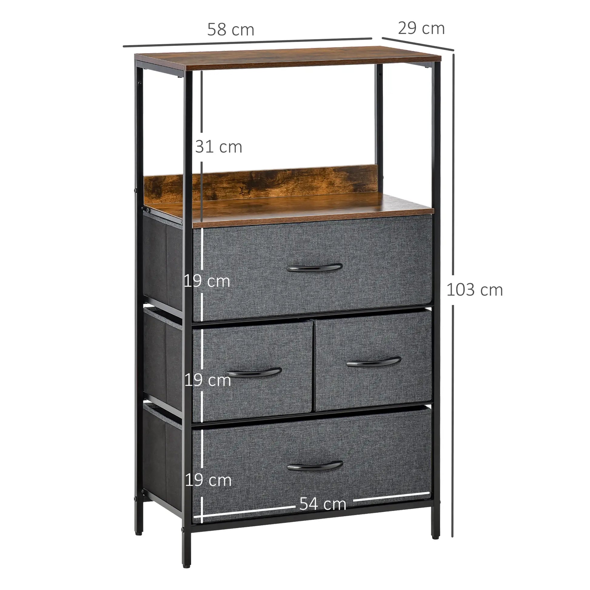 Nancy's Jesi Commode - Opbergkast - Ladekast - Zwart - ± 60 x 30 x 105 cm