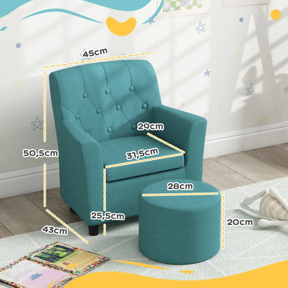 Nancy's Ivy Kinderstoel - Kinderfauteuil - Kinderbankje met Hocker - Blauw