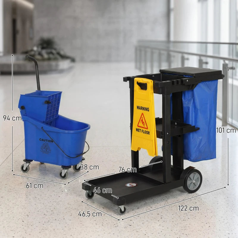 Nancy's Spello Schoonmaakwagen - Schoonmaakkar - Dweilemmer met pers - Zwart / Blauw