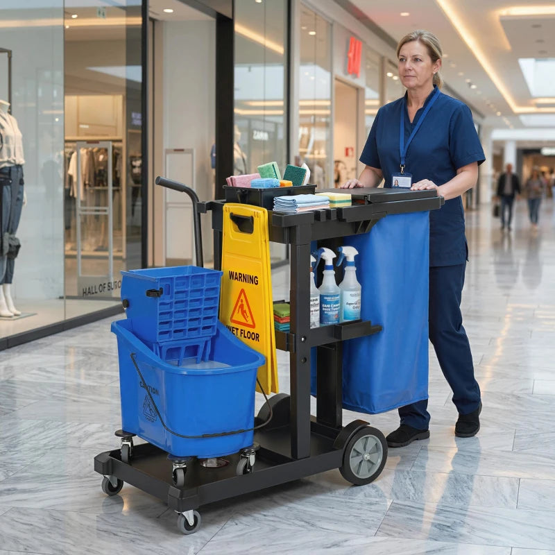Nancy's Spello Schoonmaakwagen - Schoonmaakkar - Dweilemmer met pers - Zwart / Blauw