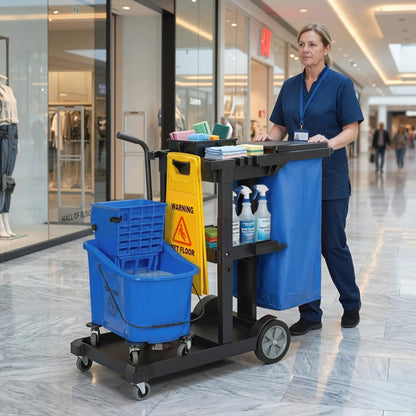 Nancy's Spello Schoonmaakwagen - Schoonmaakkar - Dweilemmer met pers - Zwart / Blauw