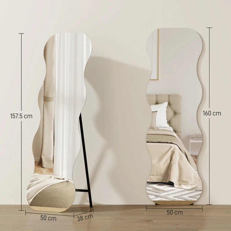 Nancy's Montefortino Staande Spiegel - Kledingspiegel - Passpiegel - Golvend ontwerp - Zwart - 50 x 160 cm