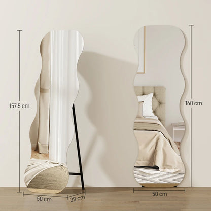 Nancy's Montefortino Staande Spiegel - Kledingspiegel - Passpiegel - Golvend ontwerp - Zwart - 50 x 160 cm