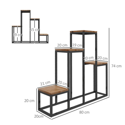 Nancy's Logrono Plantenrek - Bloemenrek - Plantentrap - Bloementrap - Zwart / Bruin - ± 80 x 20 x 75 cm