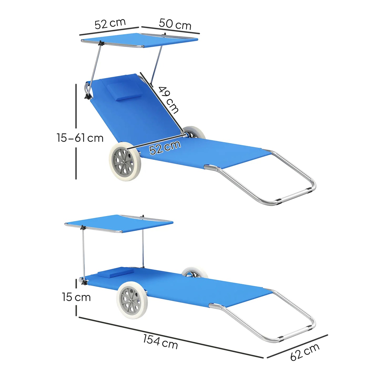 Nancy's Cremolino Strandligstoelen - Strandstoelen - Campingstoelen - Set van 2 - Blauw