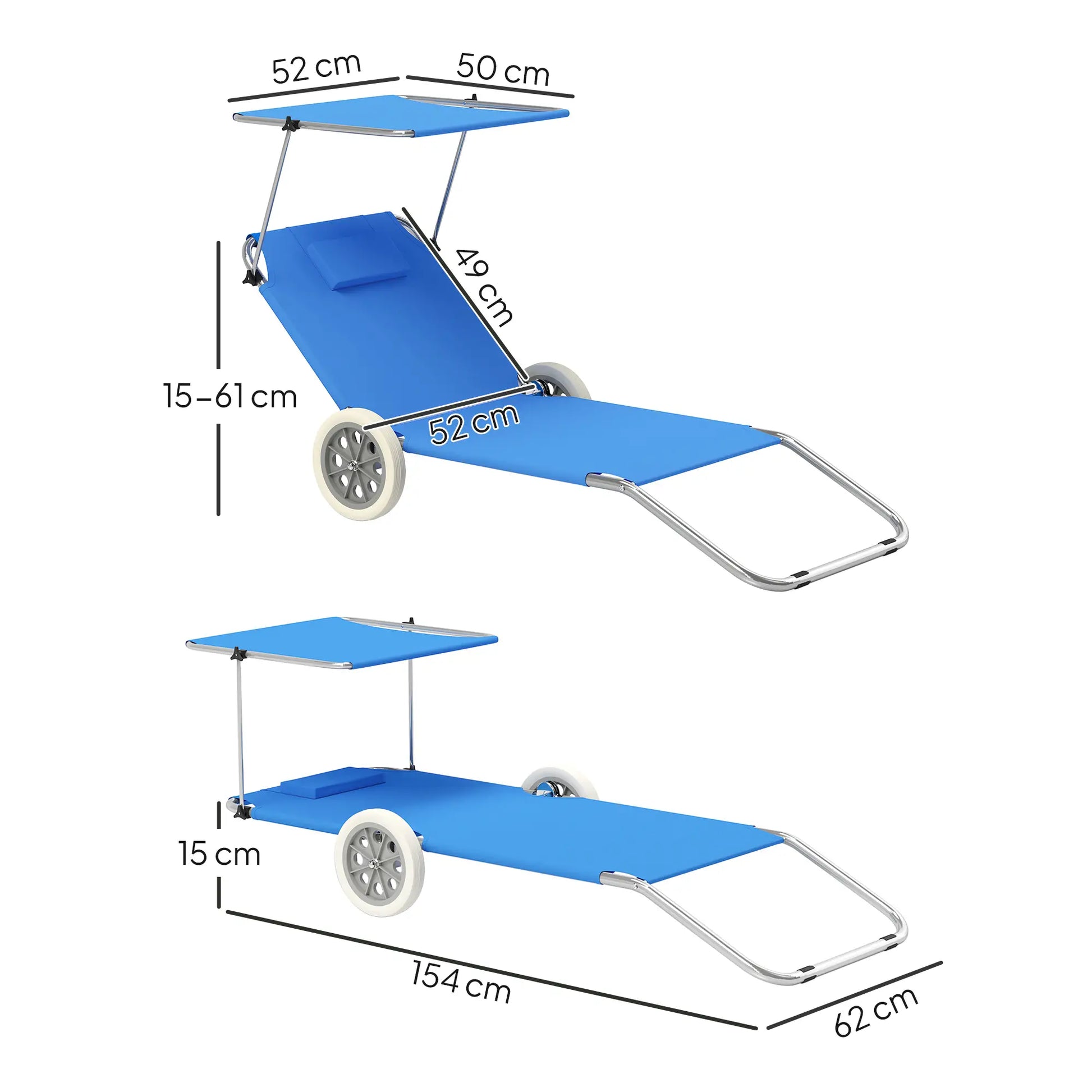 Nancy's Cremolino Strandligstoelen - Strandstoelen - Campingstoelen - Set van 2 - Blauw