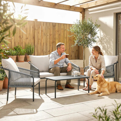 Nancy's Sassello Loungeset - 4-Delige Tuinset - Tuinmeubelset - Kaki / Grijs - Rotan