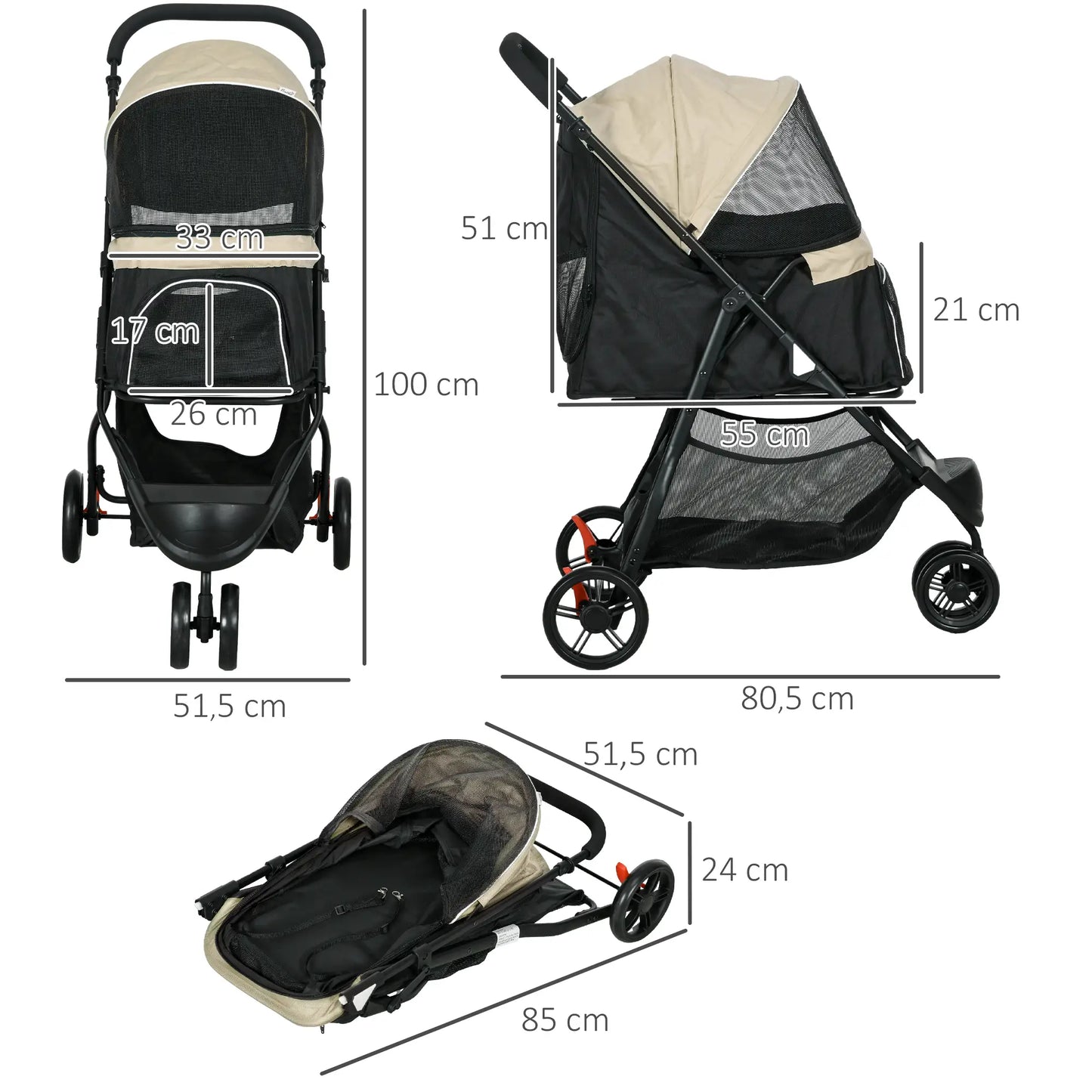 Nancy's Collepietro Reiswagen voor Huisdieren - Hondenbuggy - Kattenbuggy - Khaki