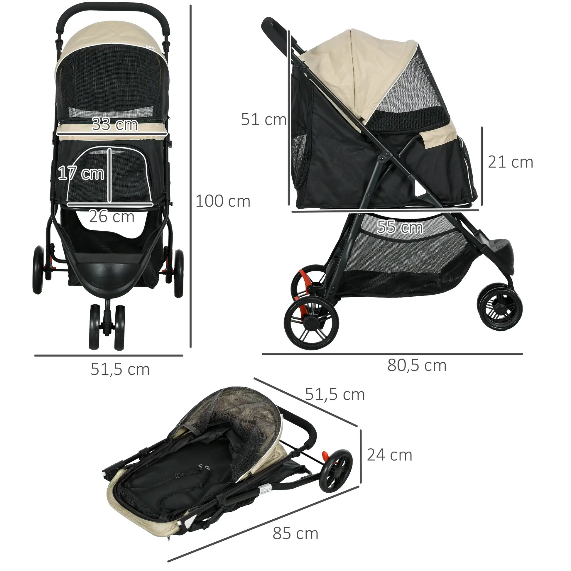 Nancy's Collepietro Reiswagen voor Huisdieren - Hondenbuggy - Kattenbuggy - Khaki