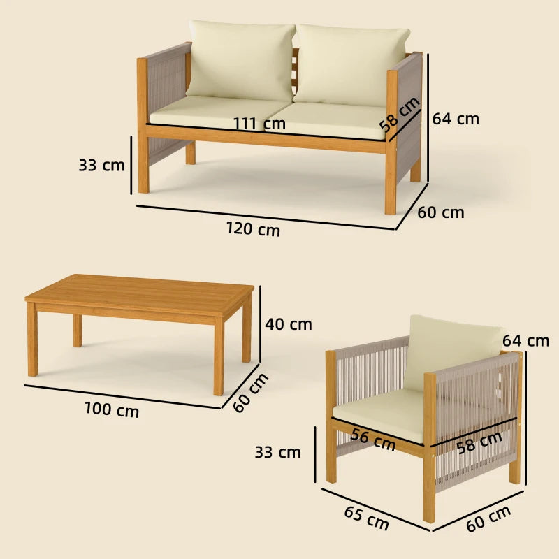Nancy's Sarzana Loungeset - 4-Delige Tuinset - Balkonmeubelset - Beige - Acaciahout