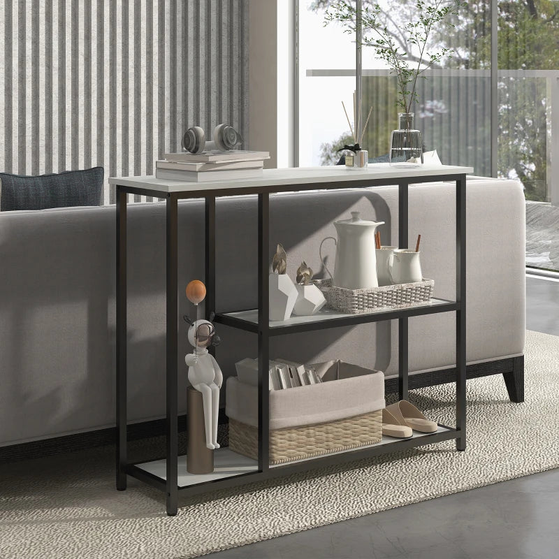 Nancy's Bornes Sidetable - Consoletafel - Dressoir - Bijzettafel - Wit / Zwart - Marmerlook - Staal - 100 x 30 x 80 cm