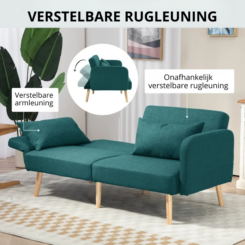 Nancy's Otricoli Slaapbank - Opklapbaar - Verstelbare rugleuning - Groen - Linnenlook
