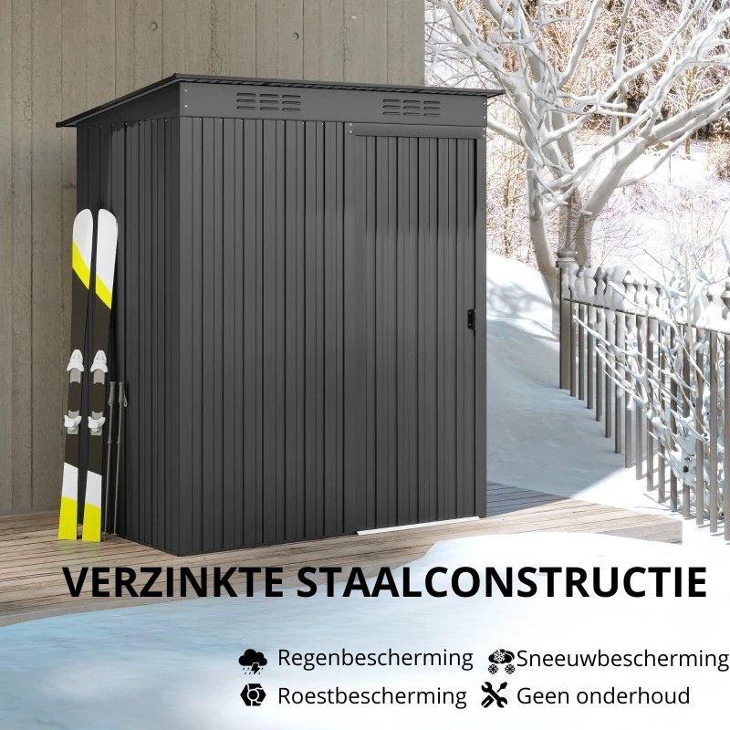 Nancy's Pula Opbergschuur - Tuinschuur - Gereedschapsschuur - Grijs - Staal - ± 160 x 105 x 165/181 cm