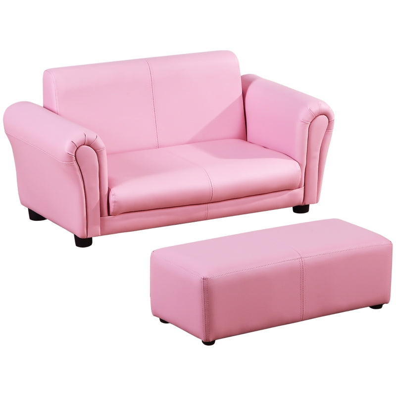 Nancy's Bronco Kinderbank Met Voetenbank - Kinderfauteuil - 2-Delige Set - Roze