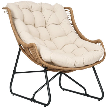 Nancy's Samone Loungestoel - Tuinstoel - Buitenstoel - Kaki - Rotan - ± 75 x 100 x 90 cm
