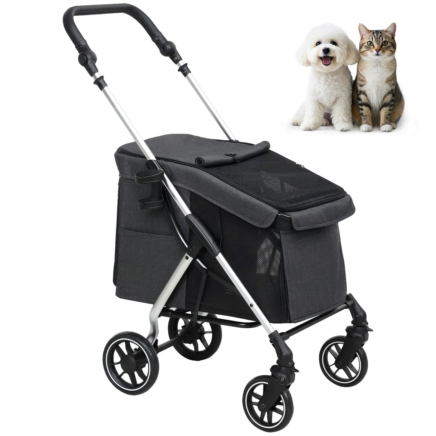 Nancy's Collegno Hondenwagen - Hondenbuggy - Kattenbuggy - Reiswagen voor Huisdieren - Grijs / Zilver