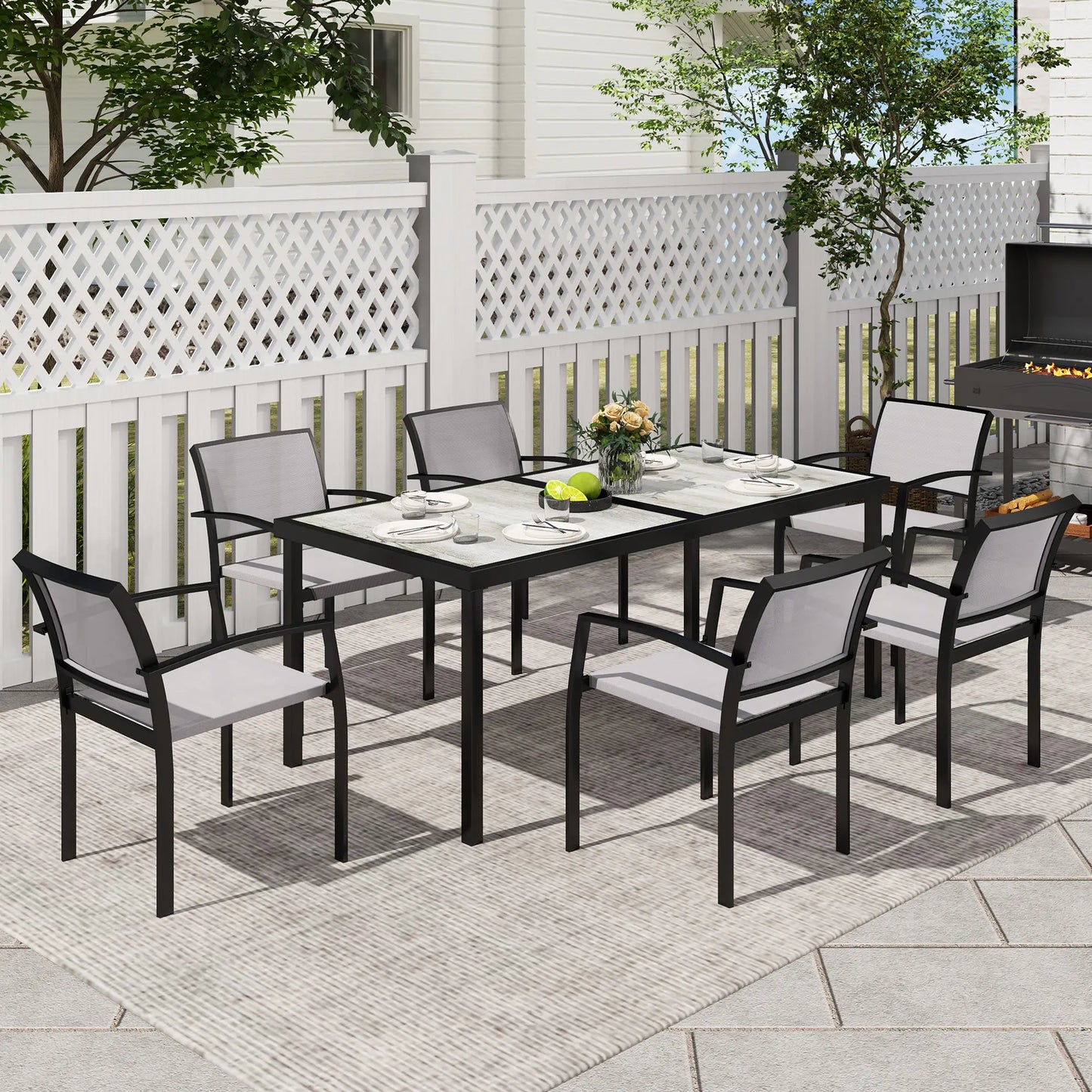 Nancy's Barcos Tuinset - Diningset voor Buiten - Tuinstoelen - Tuintafel - Grijs
