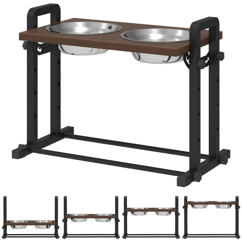 Nancy's Pescara Voerbank - Hondenvoerbak - Drinkbak - In hoogte verstelbaar - Zwart / Bruin - ± 50 x 25 x 35 cm