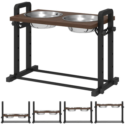 Nancy's Pescara Voerbank - Hondenvoerbak - Drinkbak - In hoogte verstelbaar - Zwart / Bruin - ± 50 x 25 x 35 cm