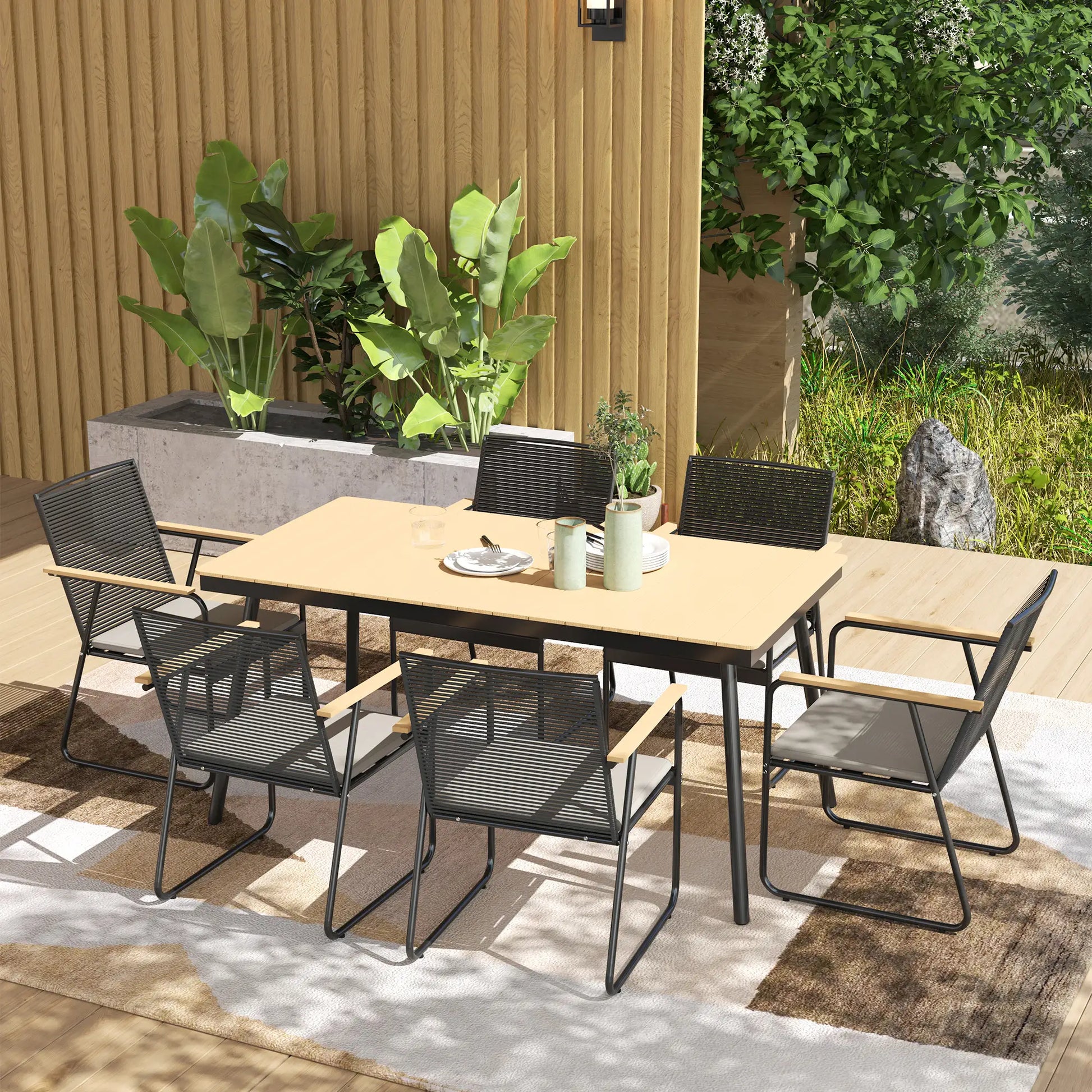 Nancy's Coriano Tuinset - Tuinmeubelset - 7-Delige Set voor buiten - Natuurlijk hout / Zwart