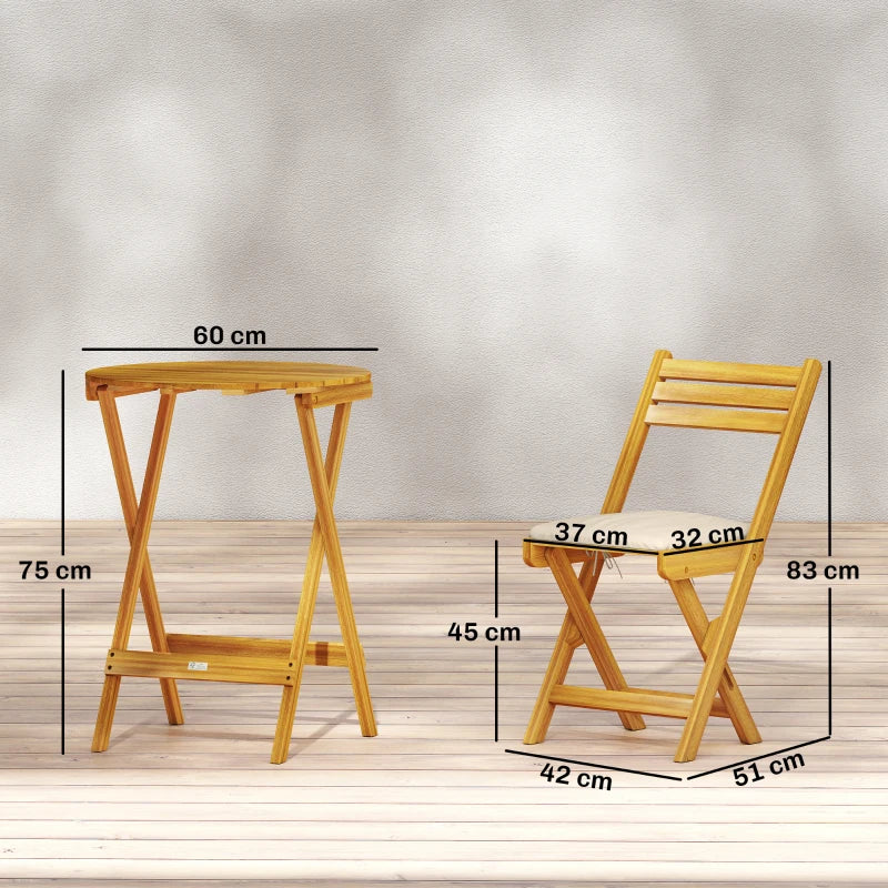 Nancy's Sardegna Bistroset - Tuinset - Balkonset - 3-Delig - Natuurlijk hout / Beige - Acaciahout