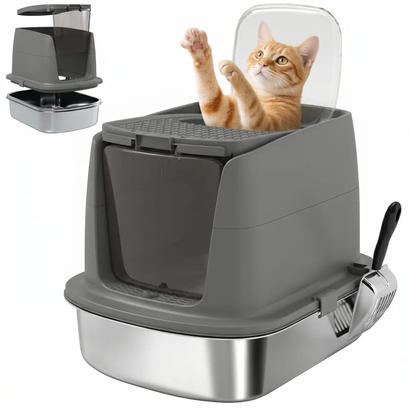 Nancy's Tambre Kattenbak - Katten WC - Katten Toilet - Aanpasbare opstelling - Grijs - RVS / Kunststof - ± 50 x 40 x 40 cm
