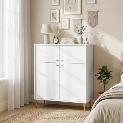 Nancy's Tenno Commode - Dressoir - Opbergkast - Crème / Goud - ± 105 x 40 x 125 cm