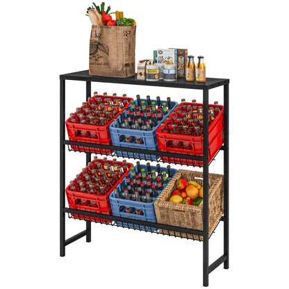 Nancy's Marcieira Krattenrek - Stellingkast - 2 Niveaus - Zwart - Staal - ± 100 x 35 x 115 cm
