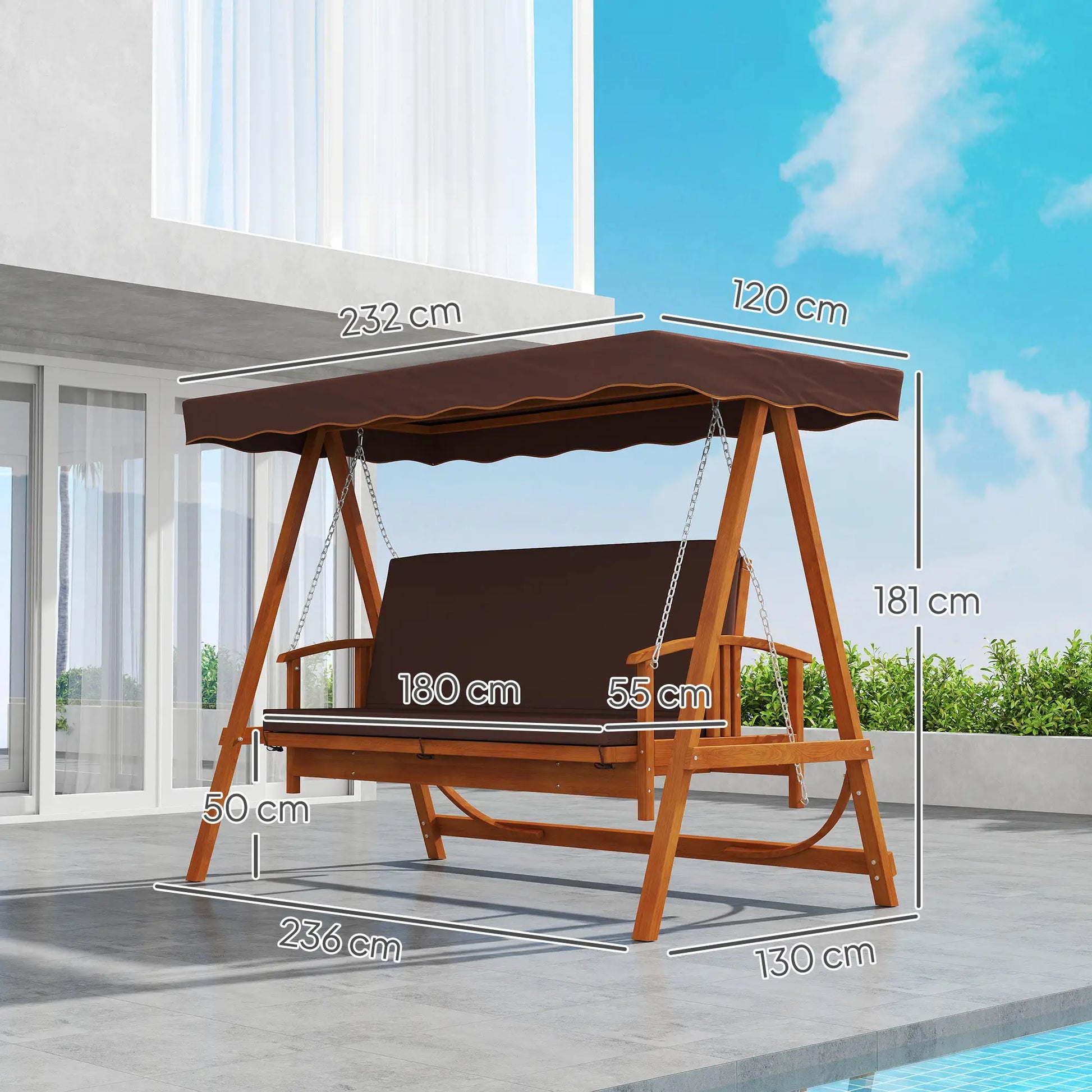 Nancy's Gavardo Schommelbank - Hollywoodschommel - Tuinschommel - Bruin - Dennenhout - ± 235 x 130 x 180 cm