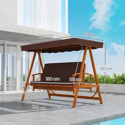 Nancy's Gavardo Schommelbank - Hollywoodschommel - Tuinschommel - Bruin - Dennenhout - ± 235 x 130 x 180 cm