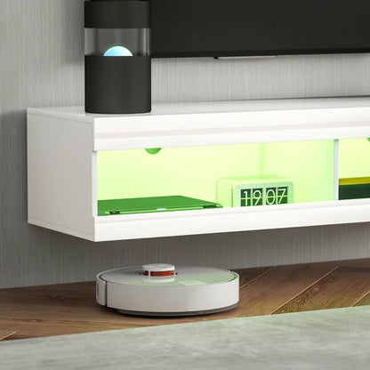 Nancy's Montegallo TV Meubel - TV Kast - Lowboard - LED-Verlichting - Hoogglans Wit - 140 x 40 x 30 cm