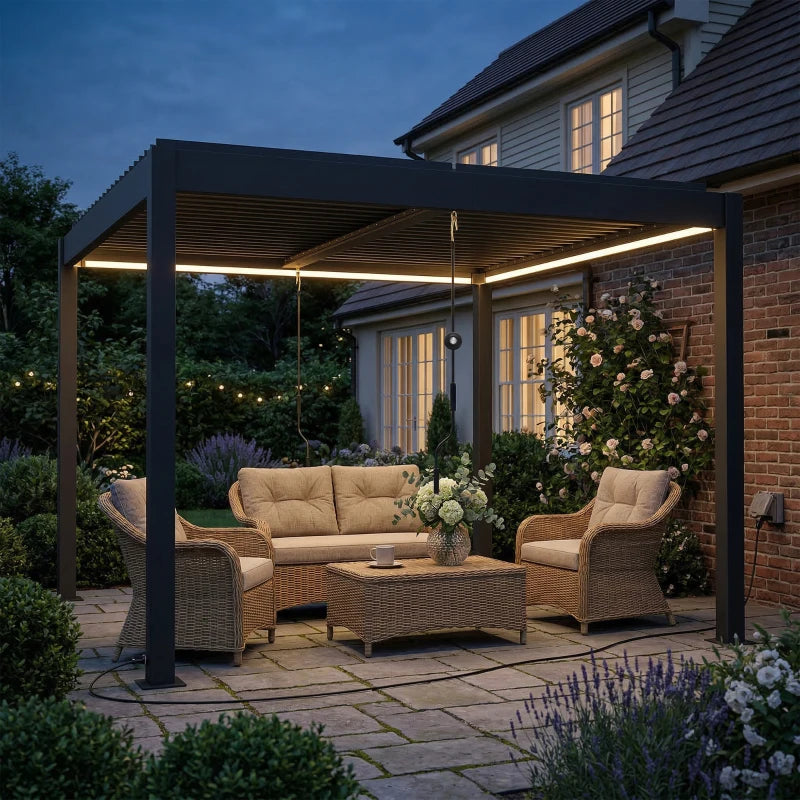 Nancy's Segrate Pergola - Terrasoverkapping - Paviljoen - Ingebouwde LED-buislampen - Grijs - Aluminium / Staal - 300 x 300 x 250 cm