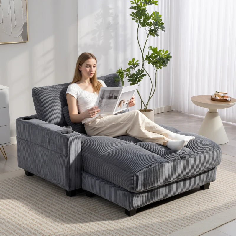 Nancy's Ostiglia 1-Zitsbank - Lounge Fauteuil - Slaapbank - Met Bekerhouders - Donkergrijs - Corduroy