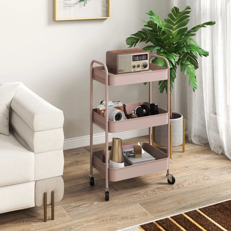 Nancy's Monterosi Trolley - Serveerwagen - Keukentrolley - Roze - Staal - ± 45 x 30 x 80 cm
