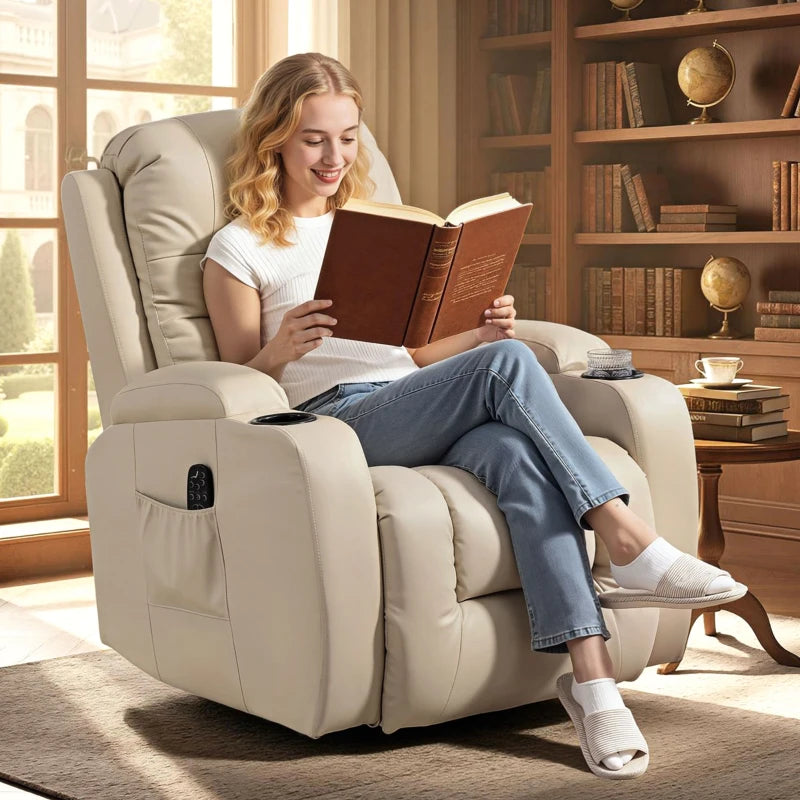 Nancy's Pollica Massagestoel - Relaxfauteuil met schommelfunctie - Verwarmde massage - Crèmewit - Kunstleer