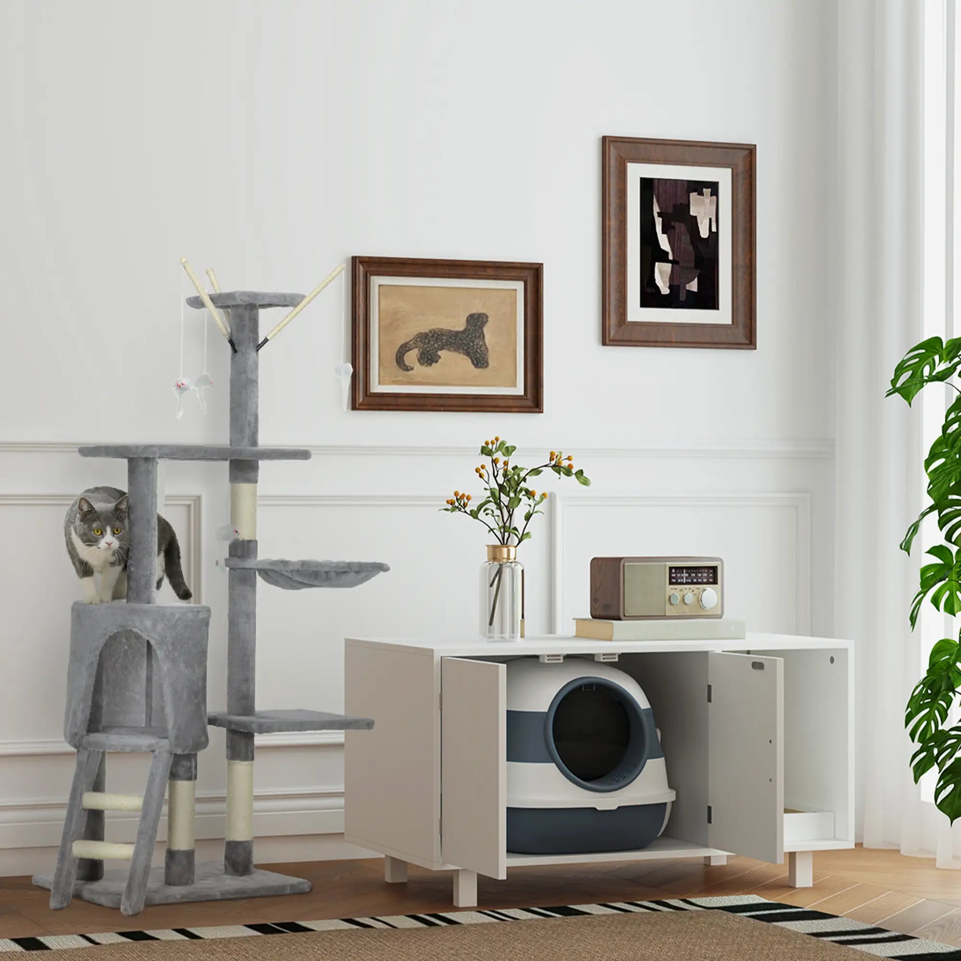 Nancy's Frassilongo Krabpaal - Kattenboom - Grijs - Pluche - ± 50 x 35 x 135 cm