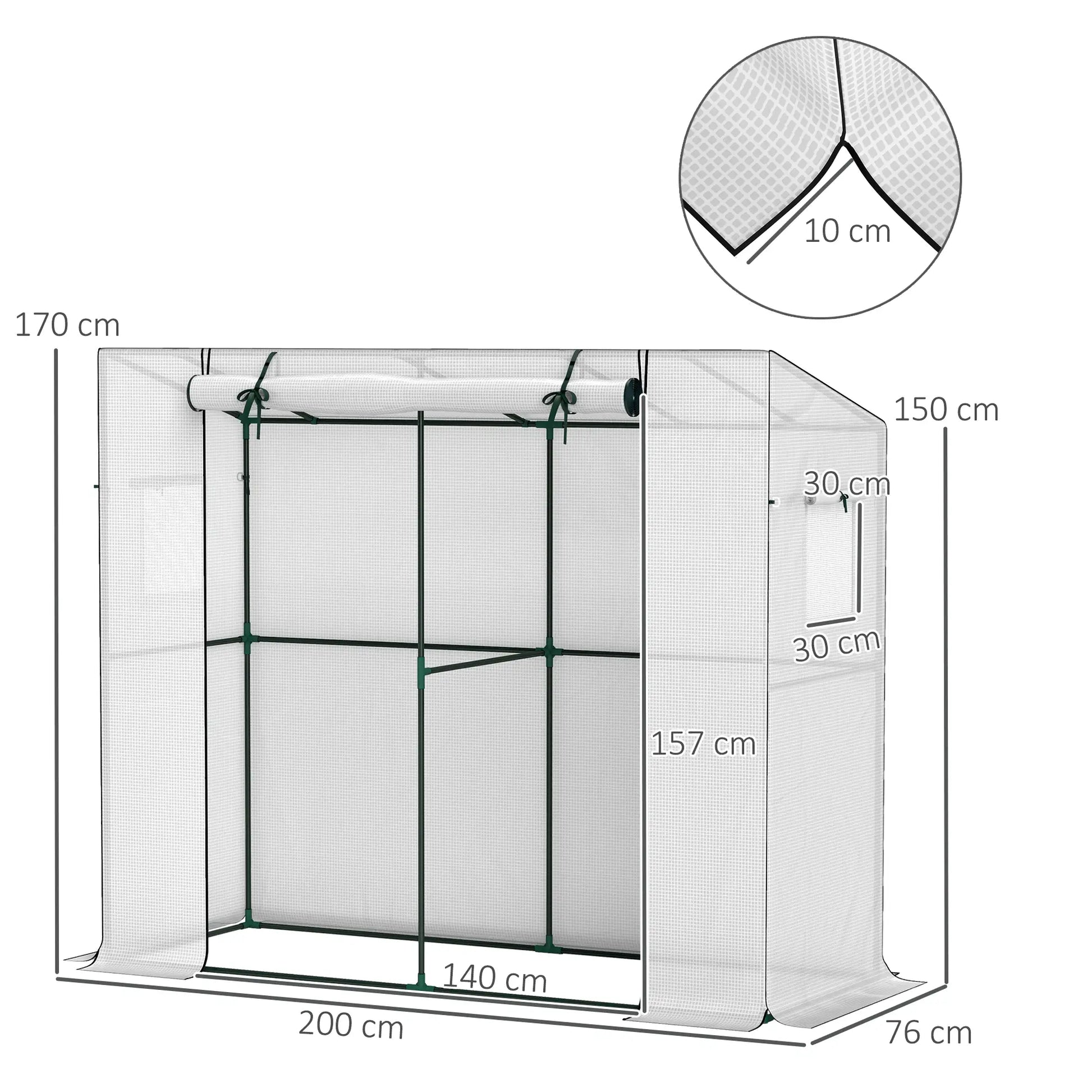 Nancy's Asseiceira Kweekkas - Tuinkas - Plantenkas - UV-Bestendig - Wit - ± 200 x 75 x 170/150 cm