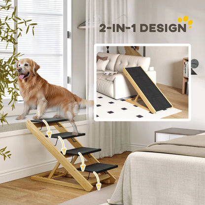 Nancy's Sorico Hondentrap - Dierentrap - Aanpasbare hoogte - Antislip - Naturel hout / Zwart