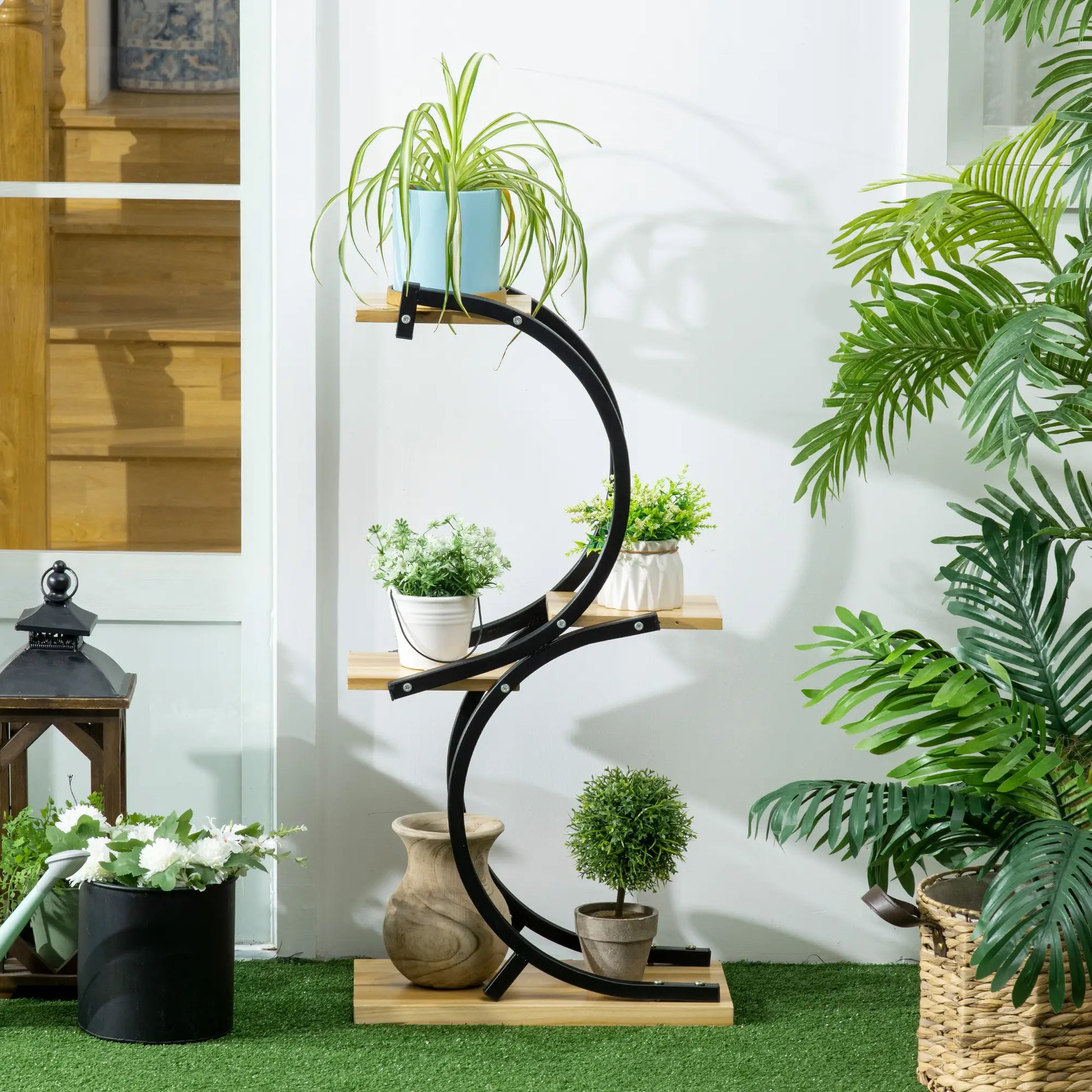 Nancy's Farini Plantenrek - Plantenstandaard - Bloemenstandaard - Zwart / Hout