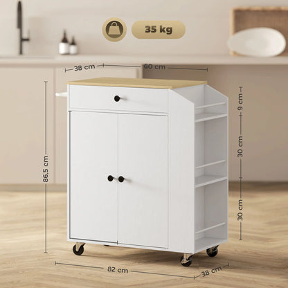 Nancy's Rendufe Trolley - Keukentrolley - Serveerwagen - Wit / Eik - ± 80 x 40 x 85 cm