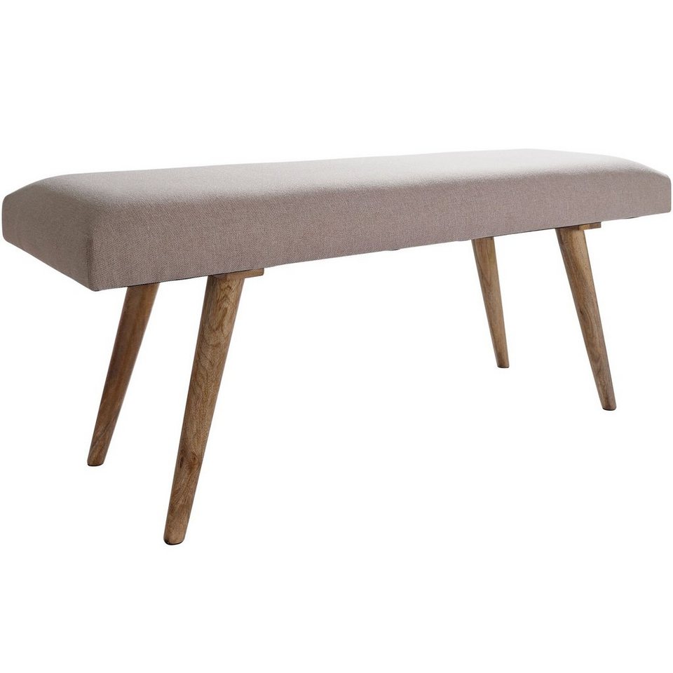 Nancy's Herkimer Bankje - Zitbank - Gangbank - Massief Mangohout - Gestoffeerde Bank - Eetkamerbank - Beige - ± 120 x 40 x 50 cm
