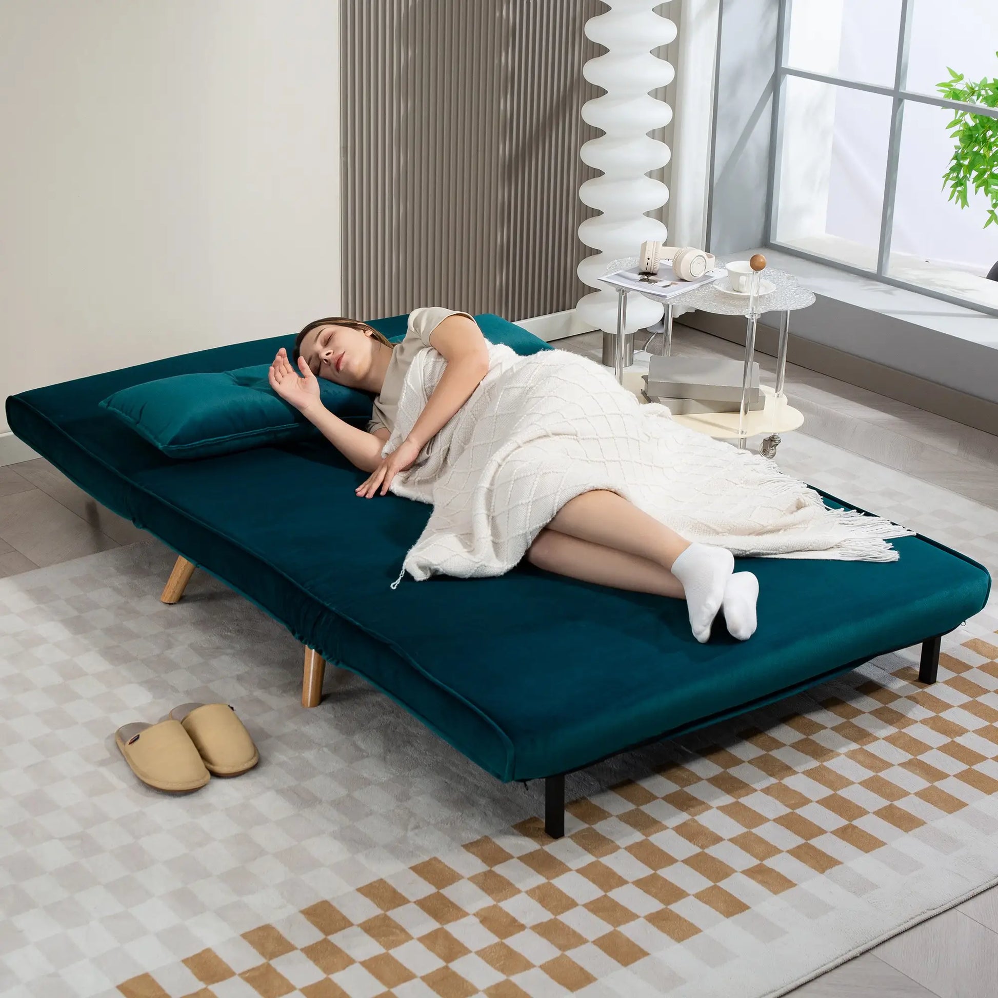 Nancy's Malles Slaapbank - Slaapfauteuil - Tweezitligstoel - Donkergroen - Fluweel