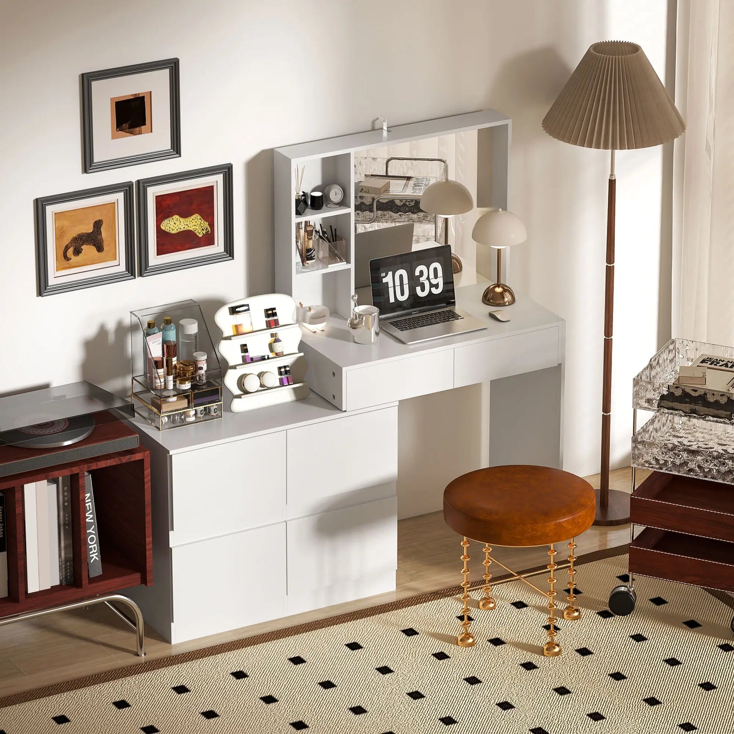 Nancy's Curtatone Kaptafel - Make Up Tafel met Spiegel - Wit - ± 70 x 40 x 120 cm