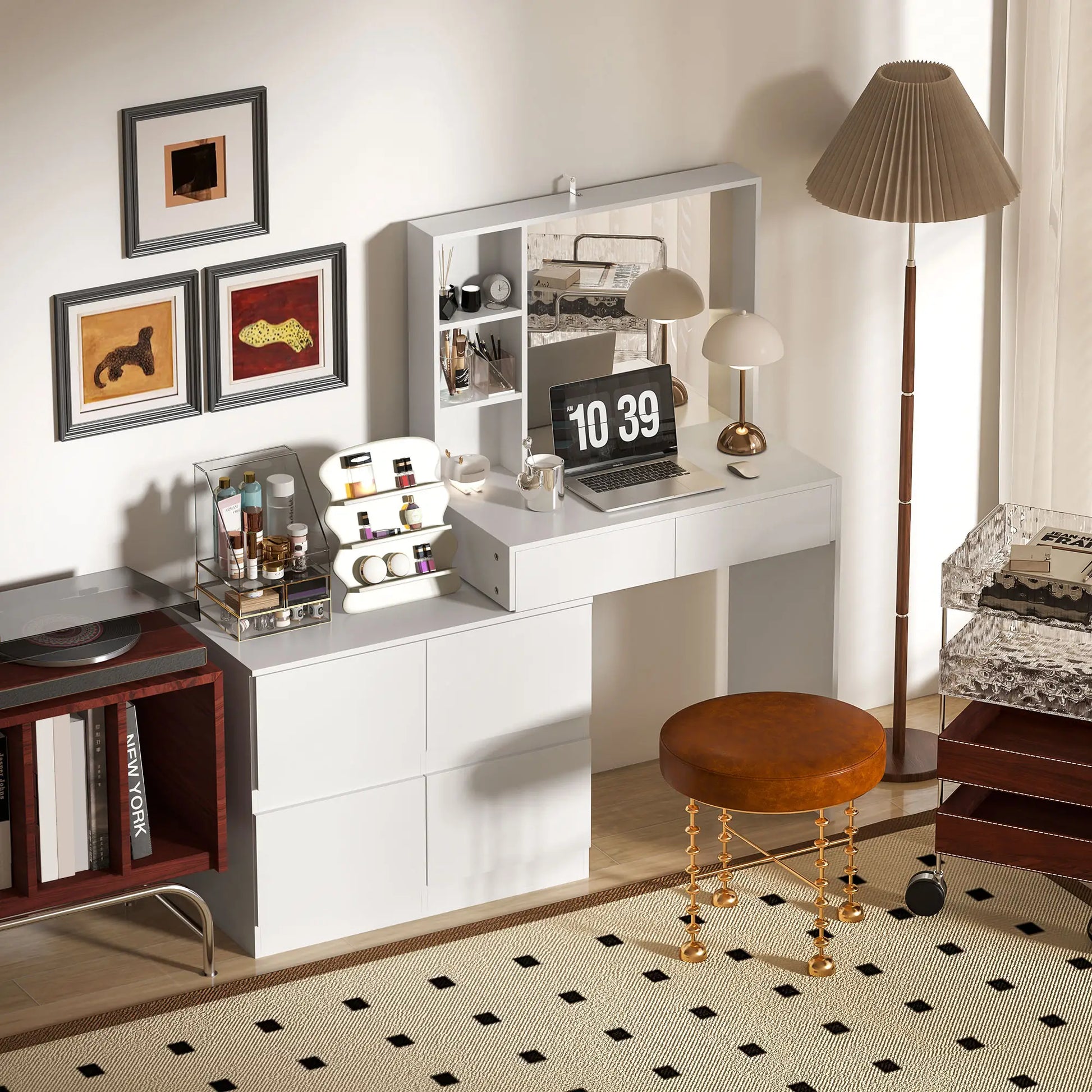 Nancy's Curtatone Kaptafel - Make Up Tafel met Spiegel - Wit - ± 70 x 40 x 120 cm