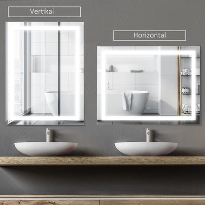 Nancy's Gilroy Badkamerspiegel - Spiegel - Wandspiegel - LED - Glas - Aluminium - Horizontaal - Verticaal - 60 x 80 x 4 cm