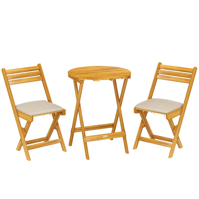 Nancy's Sardegna Bistroset - Tuinset - Balkonset - 3-Delig - Natuurlijk hout / Beige - Acaciahout